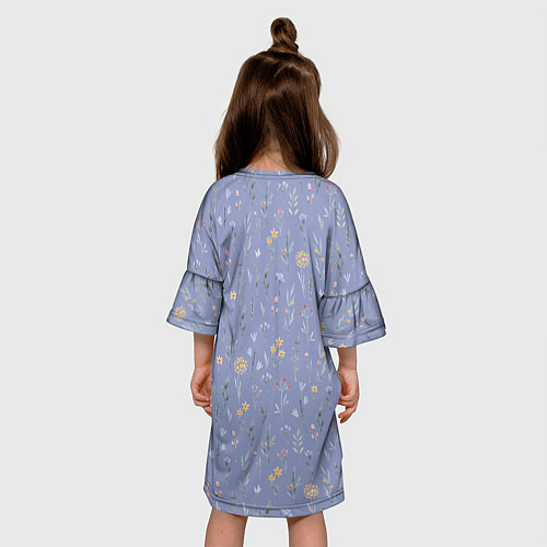 Детское платье Цветы растения акварелью на сиреневом фоне / 3D-принт – фото 4