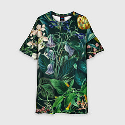 Платье клеш для девочки Цветы Темный Сад, цвет: 3D-принт