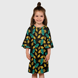 Платье клеш для девочки Золотые и зеленые листья, цвет: 3D-принт — фото 2
