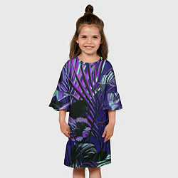 Платье клеш для девочки Цветы Тропики Ночью, цвет: 3D-принт — фото 2