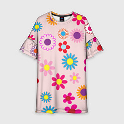 Платье клеш для девочки Мультяшные цветочки, цвет: 3D-принт