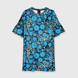 Платье клеш для девочки Поле синих цветов, цвет: 3D-принт