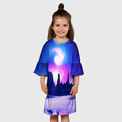 Платье клеш для девочки Фантастический пейзаж Неон Космос, цвет: 3D-принт — фото 2