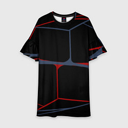 Платье клеш для девочки Геометрические линии сине-красные, цвет: 3D-принт