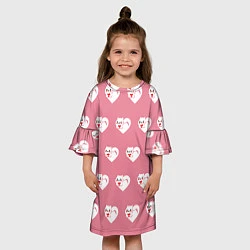 Платье клеш для девочки Орнамент сердце кот, цвет: 3D-принт — фото 2