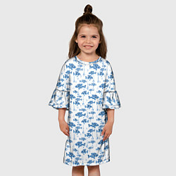 Платье клеш для девочки Голубые рыбки ретро принт, цвет: 3D-принт — фото 2