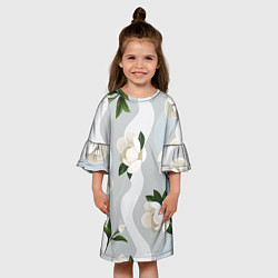 Платье клеш для девочки Цветы Белые С Полосами, цвет: 3D-принт — фото 2