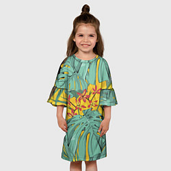 Платье клеш для девочки Цветы В Джунглях, цвет: 3D-принт — фото 2