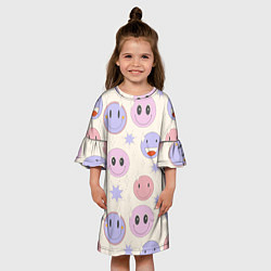 Платье клеш для девочки СМАЙЛИКИ В СТИЛЕ 70х, цвет: 3D-принт — фото 2