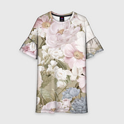 Платье клеш для девочки Цветы Английский Садовый Узор, цвет: 3D-принт