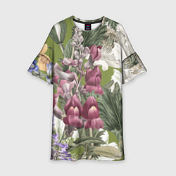 Платье клеш для девочки Цветы Ностальгический Весенний Узор, цвет: 3D-принт