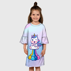 Платье клеш для девочки Взлетающий единорог, цвет: 3D-принт — фото 2