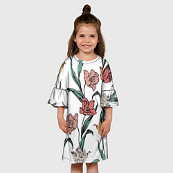 Платье клеш для девочки Цветы Разноцветные Тюльпаны, цвет: 3D-принт — фото 2