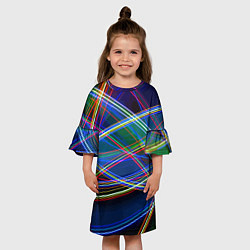 Платье клеш для девочки Разноцветные неоновые линии Абстракция Multicolore, цвет: 3D-принт — фото 2