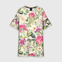 Платье клеш для девочки Цветы Винтажные Розы, цвет: 3D-принт
