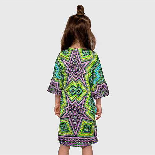 Детское платье Яркий восточный орнамент в зелено-розовых цветах / 3D-принт – фото 4