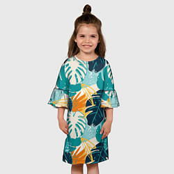 Платье клеш для девочки Летние зелёные тропики Пальма Tropical, цвет: 3D-принт — фото 2