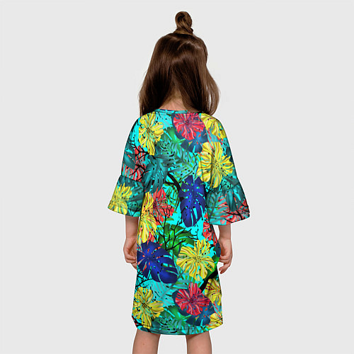 Детское платье Тропические растения на бирюзовом фоне / 3D-принт – фото 4