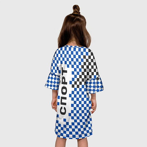 Детское платье Спорт - бело-сине-чёрный клетчатый вариант / 3D-принт – фото 4