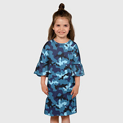 Платье клеш для девочки Камуфляж Тёмно-Синий Camouflage Dark-Blue, цвет: 3D-принт — фото 2