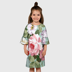 Платье клеш для девочки Букет роз Лето, цвет: 3D-принт — фото 2