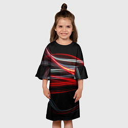 Платье клеш для девочки Волнообразные линии неона - Красный, цвет: 3D-принт — фото 2