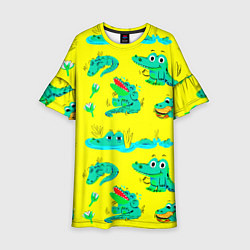 Платье клеш для девочки GREEN CROCODILES, цвет: 3D-принт