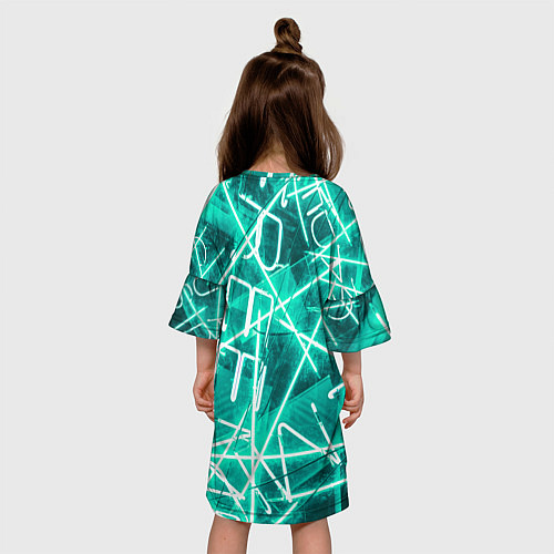 Детское платье Неоновые лучи и неоновые надписи - Светло-зелёный / 3D-принт – фото 4