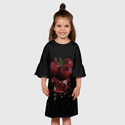 Платье клеш для девочки Сочные гранаты на черном фоне, цвет: 3D-принт — фото 2
