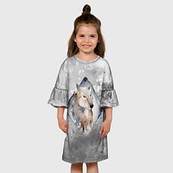 Платье клеш для девочки Снежный волк 3D, цвет: 3D-принт — фото 2
