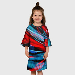 Платье клеш для девочки Неоновые прерывающиеся линии - Красный и голубой, цвет: 3D-принт — фото 2