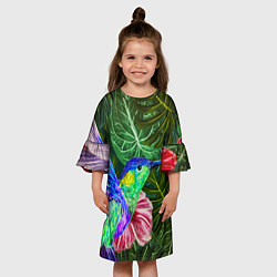 Платье клеш для девочки Колибри живопись, цвет: 3D-принт — фото 2
