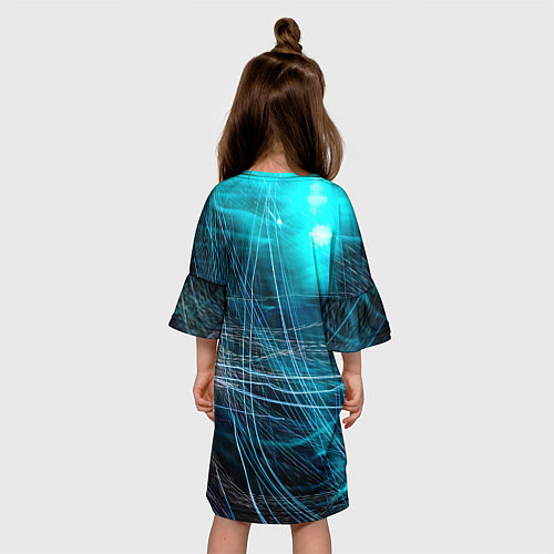Детское платье Неоновые волны и линии - Голубой / 3D-принт – фото 4