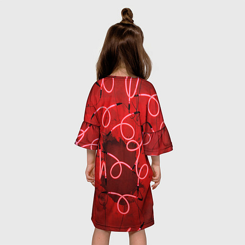 Детское платье Неоновые закрученные фонари - Красный / 3D-принт – фото 4