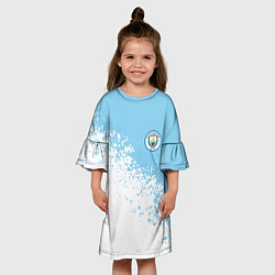 Платье клеш для девочки Manchester city белые брызги на голубом фоне, цвет: 3D-принт — фото 2