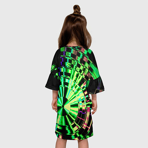 Детское платье Неоновые дискообразные узоры - Зелёный / 3D-принт – фото 4