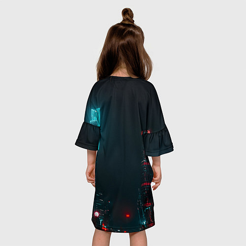 Детское платье Неоновые высотки в городе - Светло-синий / 3D-принт – фото 4