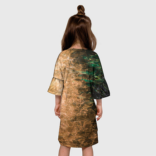 Детское платье Неоновые волны на воде - Оранжевый / 3D-принт – фото 4