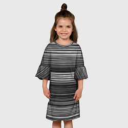 Платье клеш для девочки Black and white thin stripes Тонкие полосы, цвет: 3D-принт — фото 2