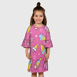 Платье клеш для девочки Разноцветное Мороженое Со Звёздочками, цвет: 3D-принт — фото 2