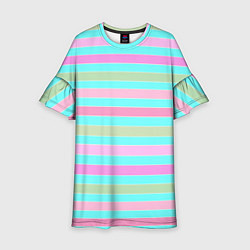 Платье клеш для девочки Pink turquoise stripes horizontal Полосатый узор, цвет: 3D-принт