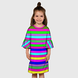 Платье клеш для девочки Multicolored neon bright stripes, цвет: 3D-принт — фото 2