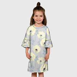 Платье клеш для девочки Желтые анемоны на сером, цвет: 3D-принт — фото 2