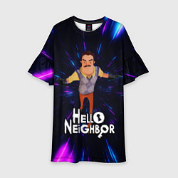 Платье клеш для девочки Hello Neighbor Привет сосед Бегущий сосед, цвет: 3D-принт