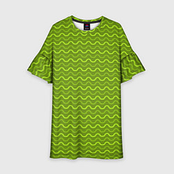 Платье клеш для девочки Зеленые светлые и темные волнистые полосы, цвет: 3D-принт