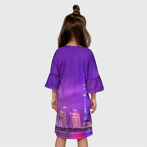 Детское платье Неоновый мегаполис - Фиолетовый / 3D-принт – фото 4