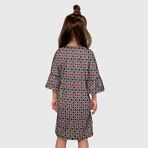 Детское платье Красный, черный квадраты на гранжевом сером / 3D-принт – фото 4