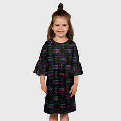 Платье клеш для девочки Яркие полосы на черном, цвет: 3D-принт — фото 2