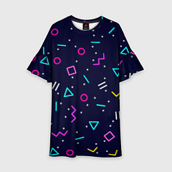 Платье клеш для девочки Neon geometric shapes, цвет: 3D-принт