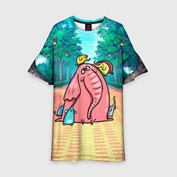 Платье клеш для девочки Розовая слониха со слонятами, цвет: 3D-принт